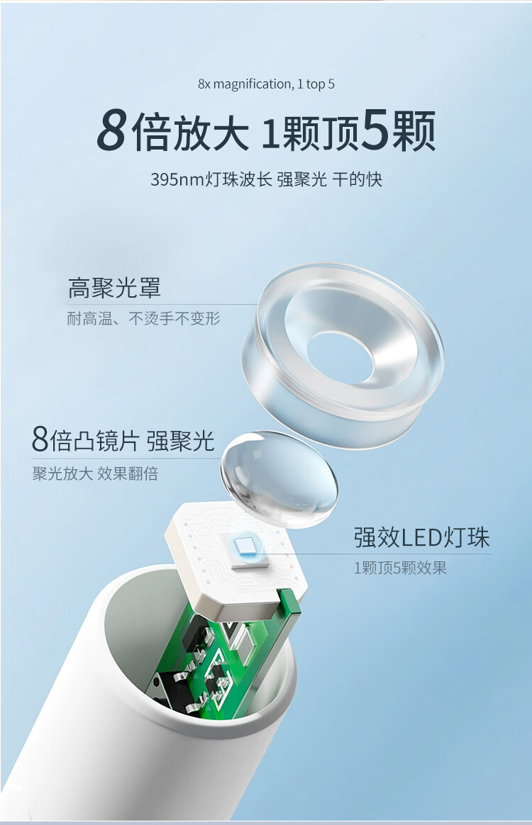 优家UPLUS 手持美甲灯一字灯便携甲油胶甲片光疗灯速干不黑手烤灯
