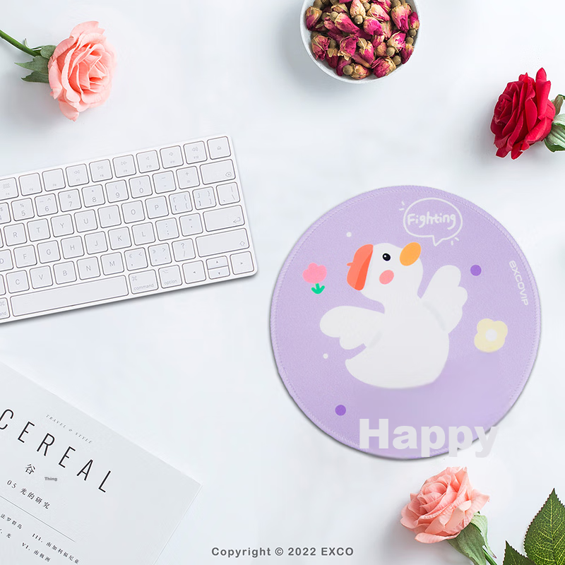 Коврик для мыши EXCO Happy! Маленький круглый коврик для девочек, фанатов аниме, милый мультяшный коврик для ноутбука, с блокировкой края, моющийся, дополнительный товар 9674