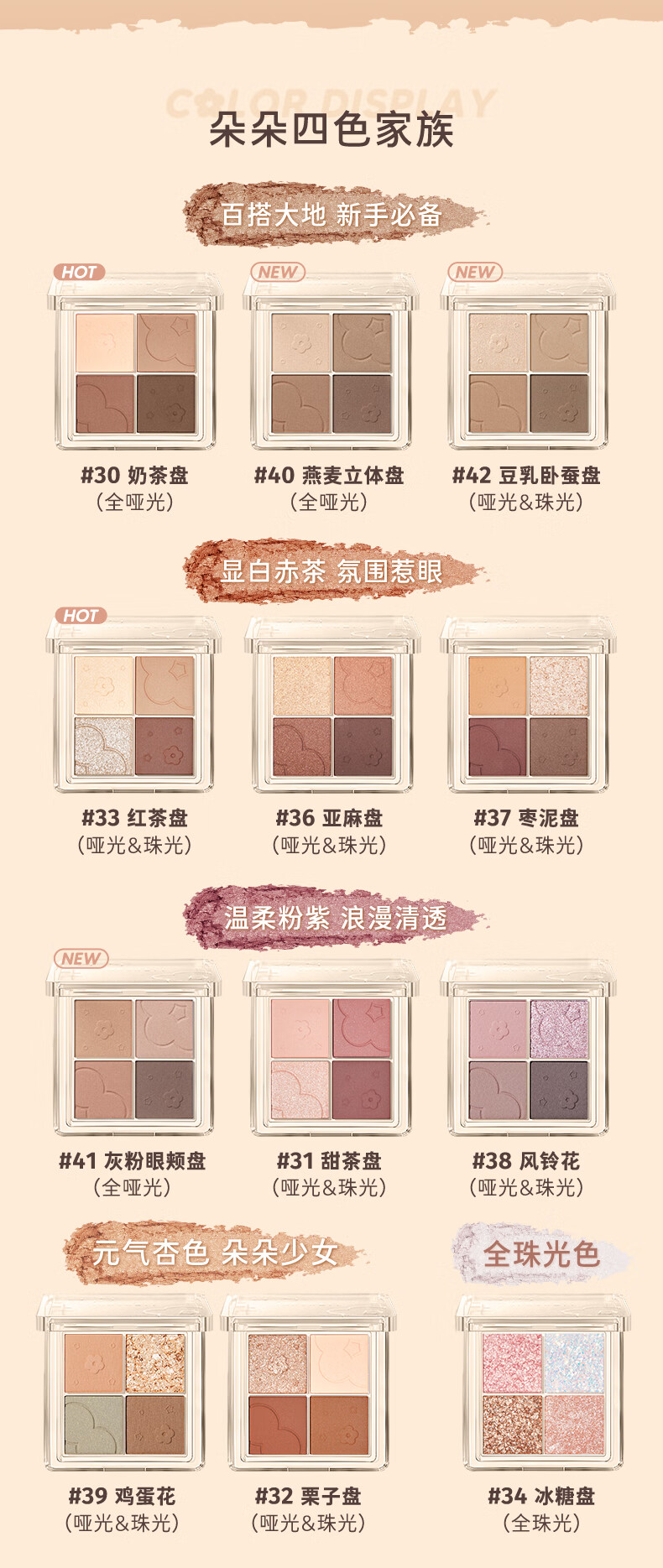 橘朵（Judydoll）云柔朵朵四色眼影盘41号色灰粉眼颊盘5.3g哑光亮片日常妆送女友