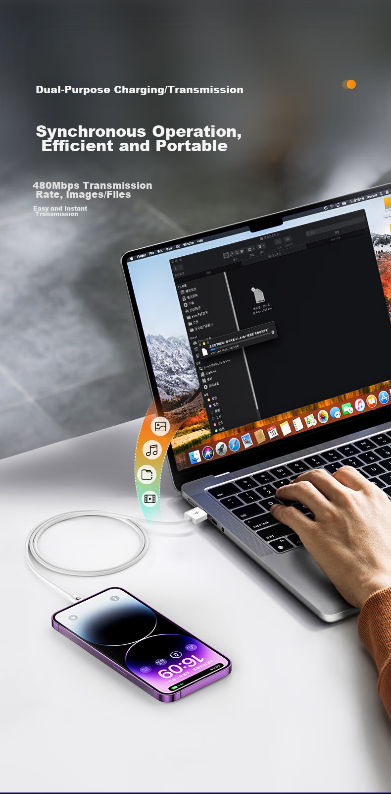 Кабель BIAZE для быстрой зарядки, совместимый с iPhone 14/13/12 Pro Max/XR/Xs/11/8, iPad, автомобильное зарядное устройство USB, 1.5 метра, белый