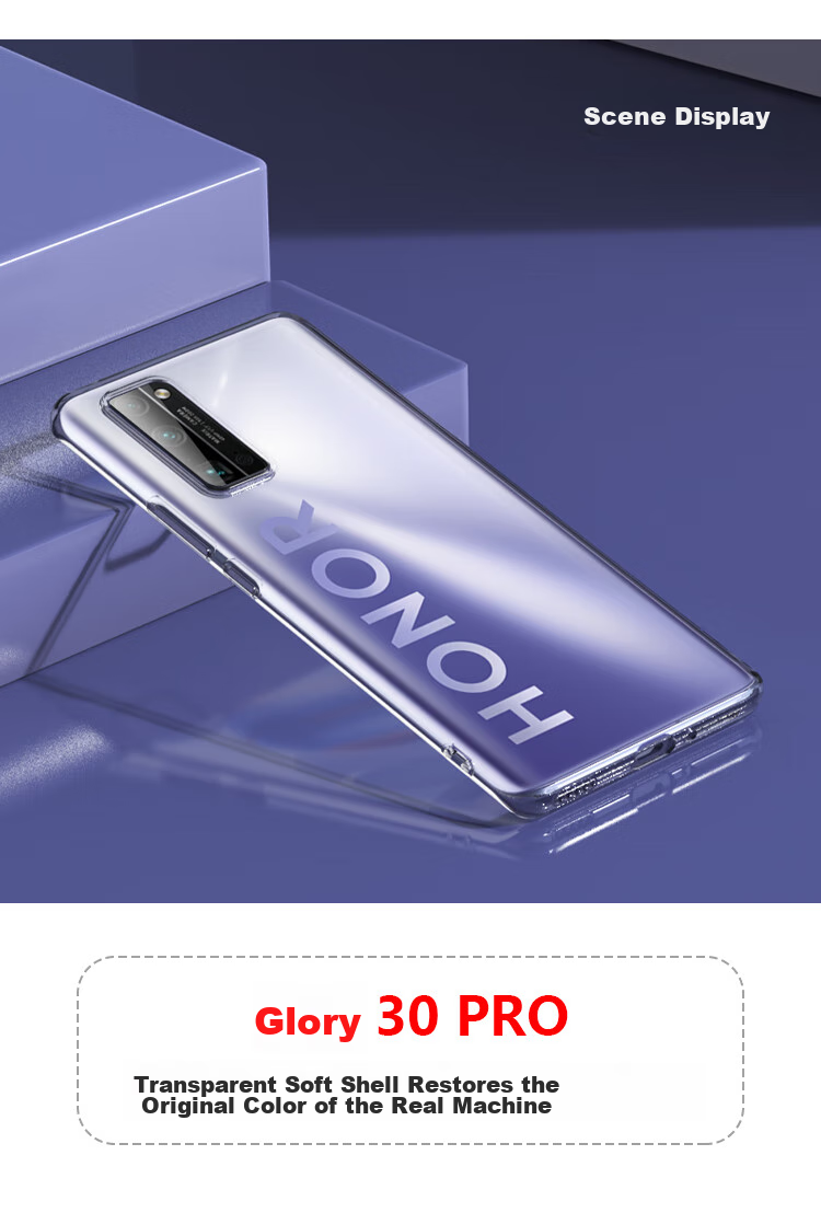Чехол ESCASЕ для Honor 30 Pro/30 Pro+, противоударный, полный охват, мягкий силикон, с отверстием для шнурка, прозрачный защитный чехол