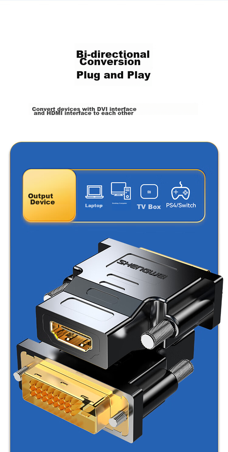 Переходник Shengwei DVI (24+1) Male на HDMI Female DA-301B, черный