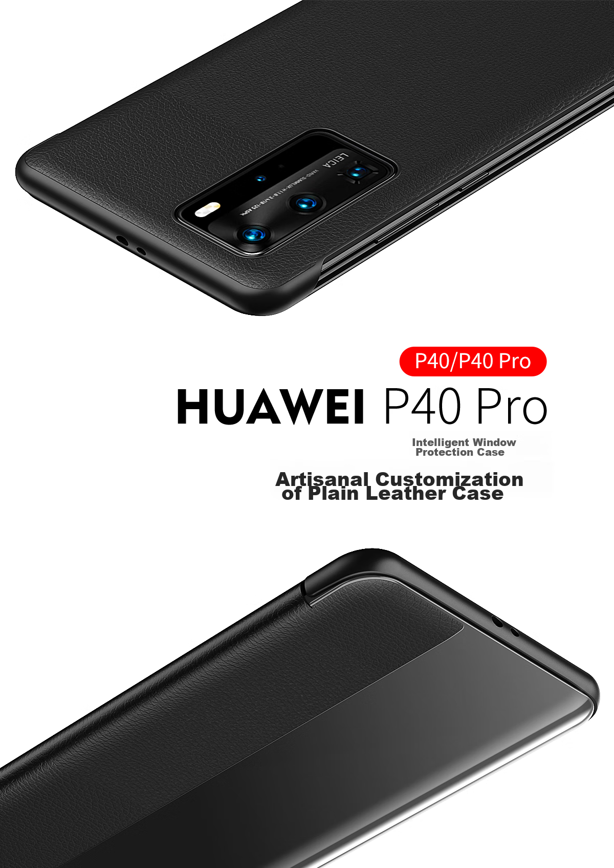 Чехол-книжка ZhengJian из натуральной кожи для Huawei P40 Pro, с окном Smart View, черный