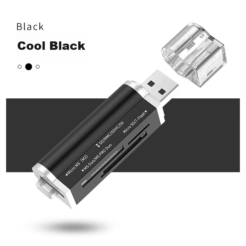 LinkStone USB 2.0 картридер SD/TF/CF/XD/MS, алюминиевый корпус, черный