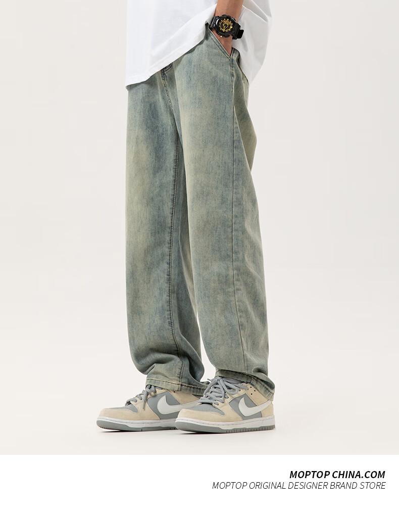 Джинсы MMOPTOP American-Style High Street Casual Washed Jeans для мужчин, осень-зима, свободные винтажные прямые штаны Y03, светло-голубой, 3XL