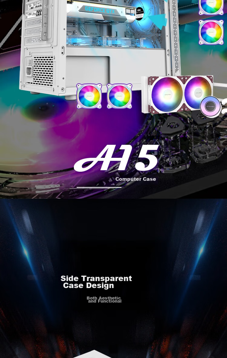 Компьютерный корпус Aigo A15 White, ATX, Mini-ITX, mATX, боковое окно, поддержка ATX, USB 3.0, радиатор 240 мм, широкий корпус