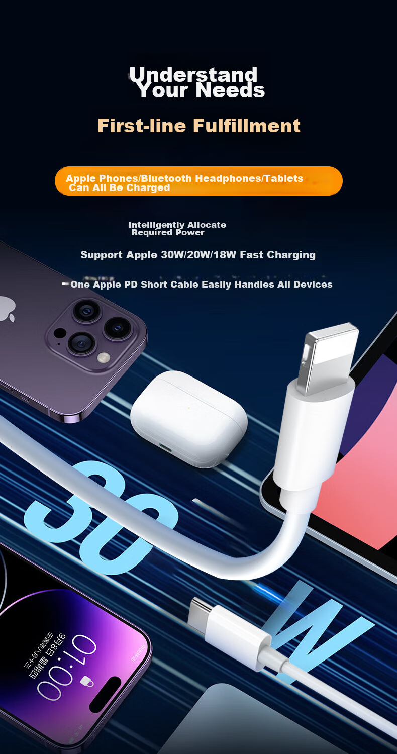 Кабель Trendsetter для Apple PD Type-C на Lightning, 25 см, белый, 3A