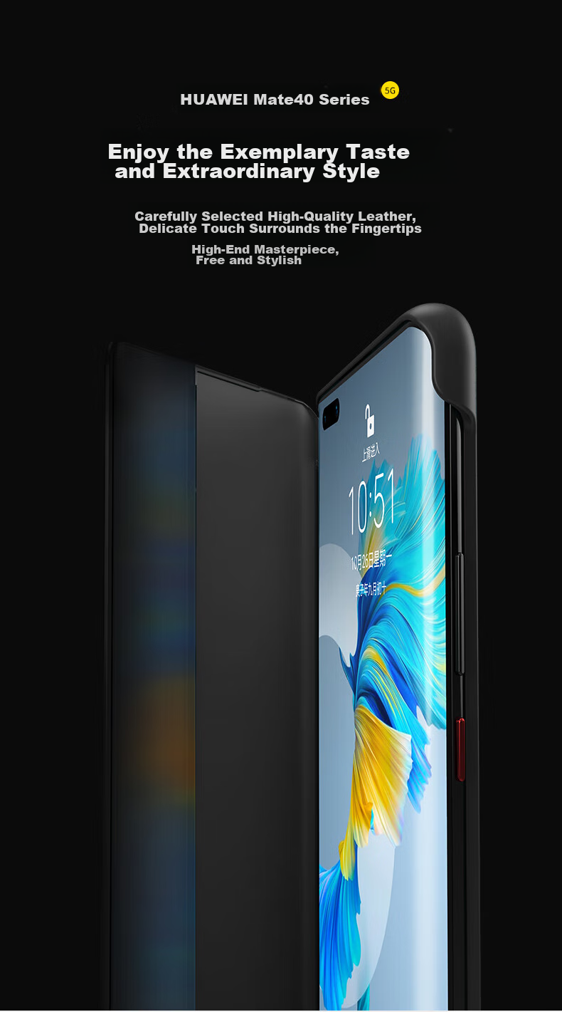 Чехол-книжка Ekakashop для Huawei Mate40, черный, кожаный, бизнес-стиль, с умным окном