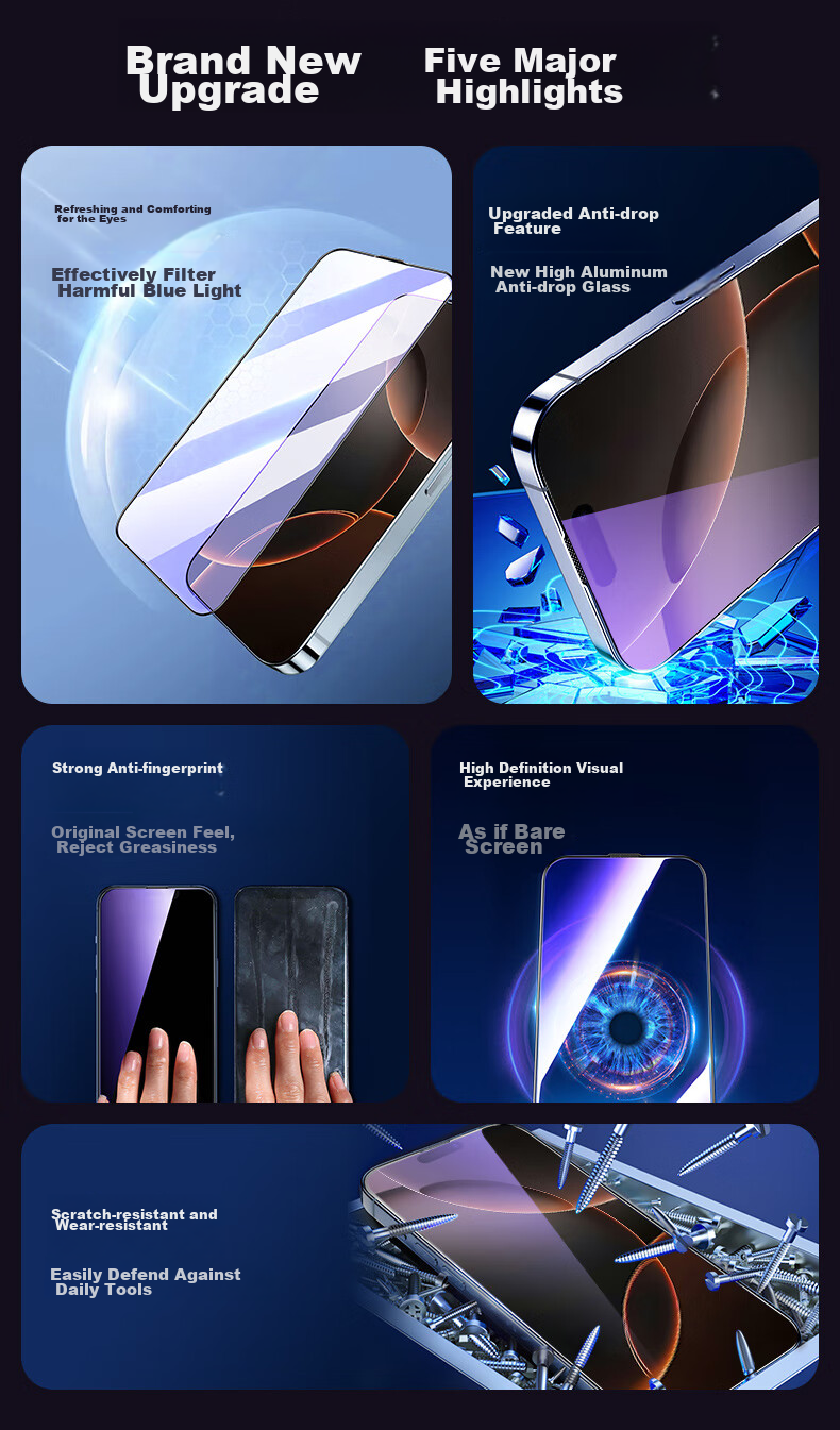Защитное стекло PISEN для iPhone 17/16 Pro, противоударное, антибликовое, с защитой от синего света, полное покрытие, 2 шт.