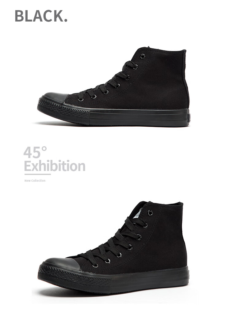 Warrior Classic High-Top Canvas Shoes, Versatile And Fashionable for Men And Women, Casual Shoes, Canvas Sneakers, WXY-473T, Black, Size 40