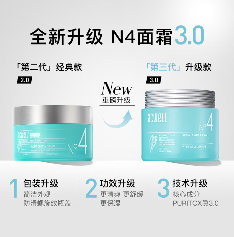 艾珂薇（ACWELL）n4面霜补水保湿调理舒缓修护敏感肌不油腻50ml纯净护肤