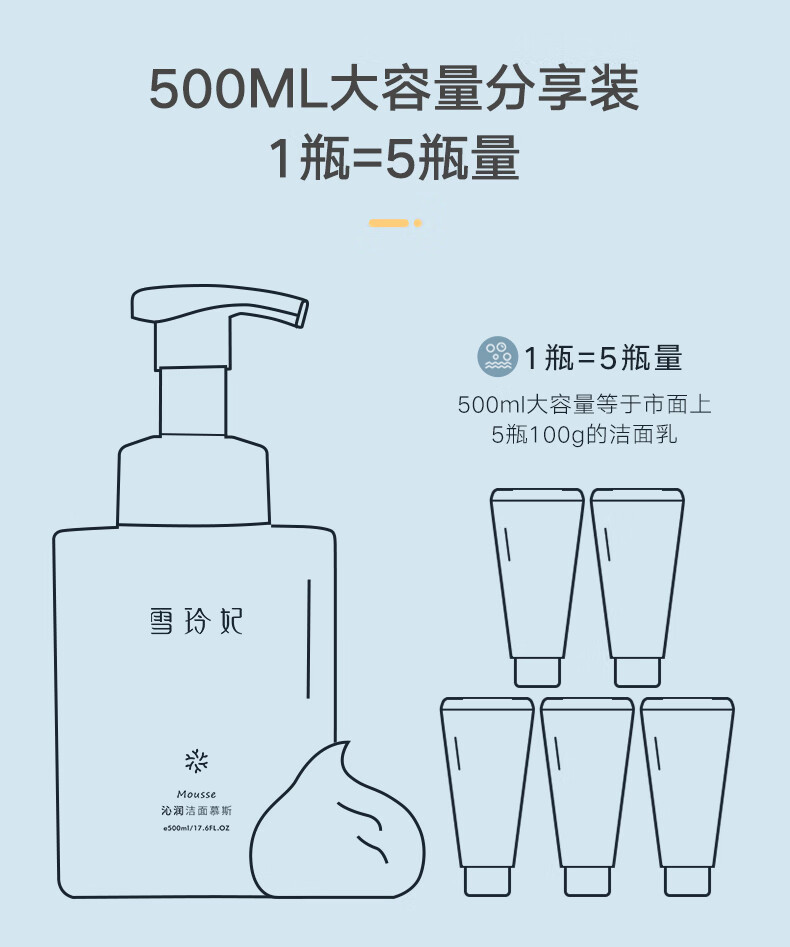 雪玲妃氨基酸沁润洁面慕斯500g*2深入清洁保湿控油平衡细致毛孔男女适用