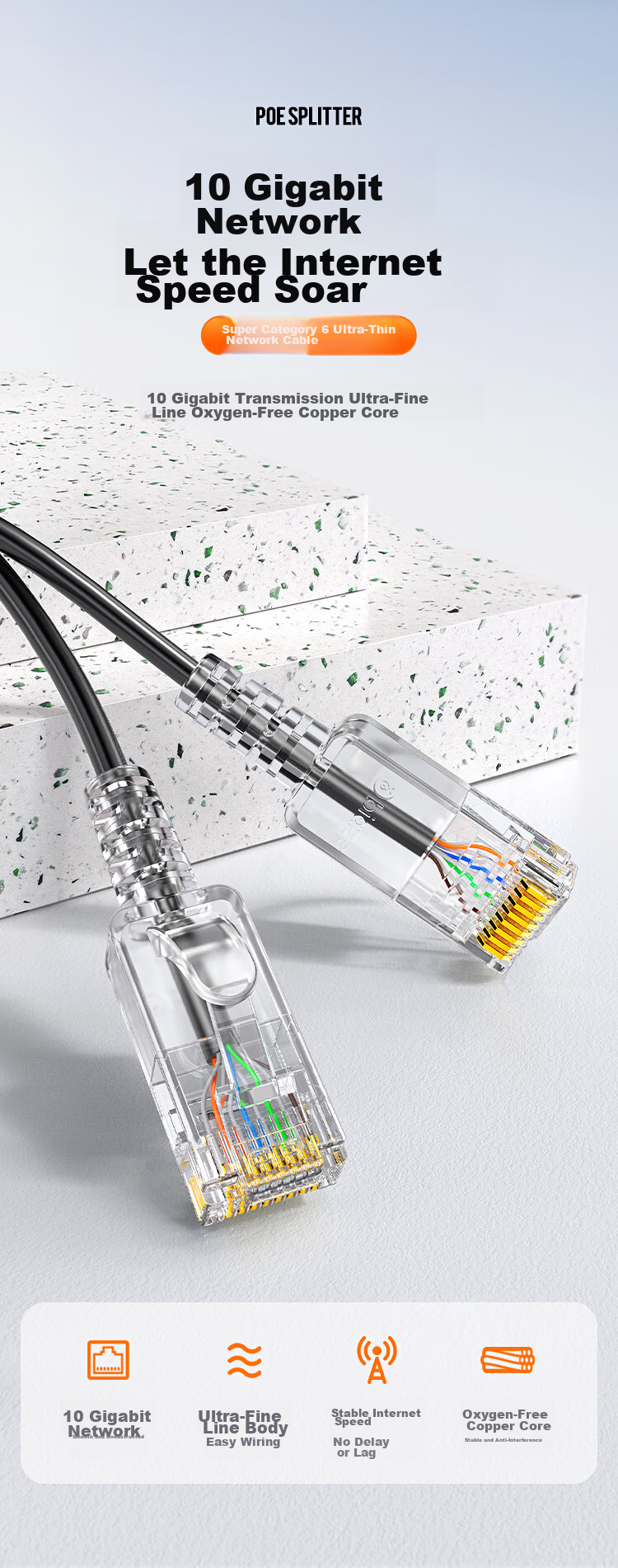 Сетевой кабель BIAZE CAT6A Slim Ethernet, 1.5 метра, белый