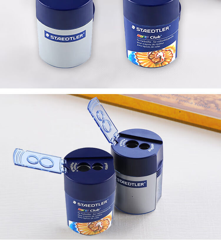 Точилка для карандашей STAEDTLER, двойное отверстие, большая емкость, бочкообразная портативная, для студентов, детей, рисования, эскизов, цветных карандашей, незаменимая вещь в школе