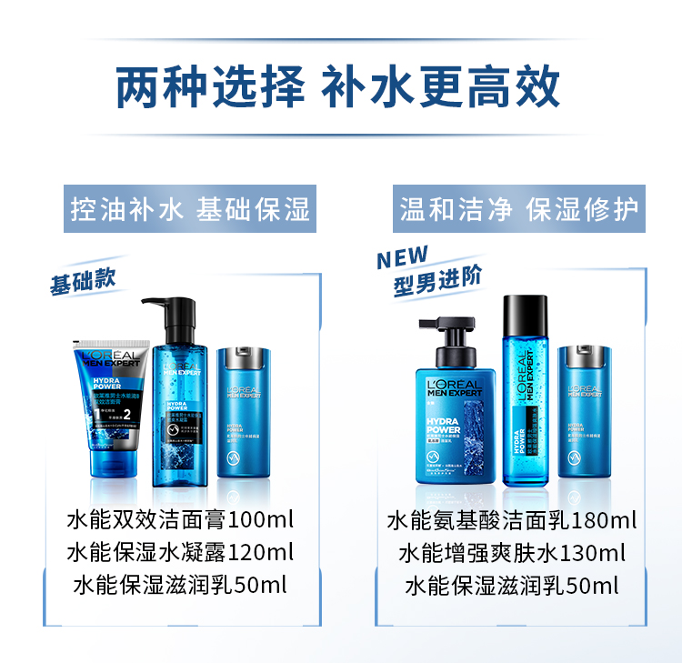 欧莱雅（LOREAL）男士水能保湿护肤品套装 补水洁面膏滋润乳男士水凝露 情人节礼物 【礼盒装】洁面+水凝露+滋润乳