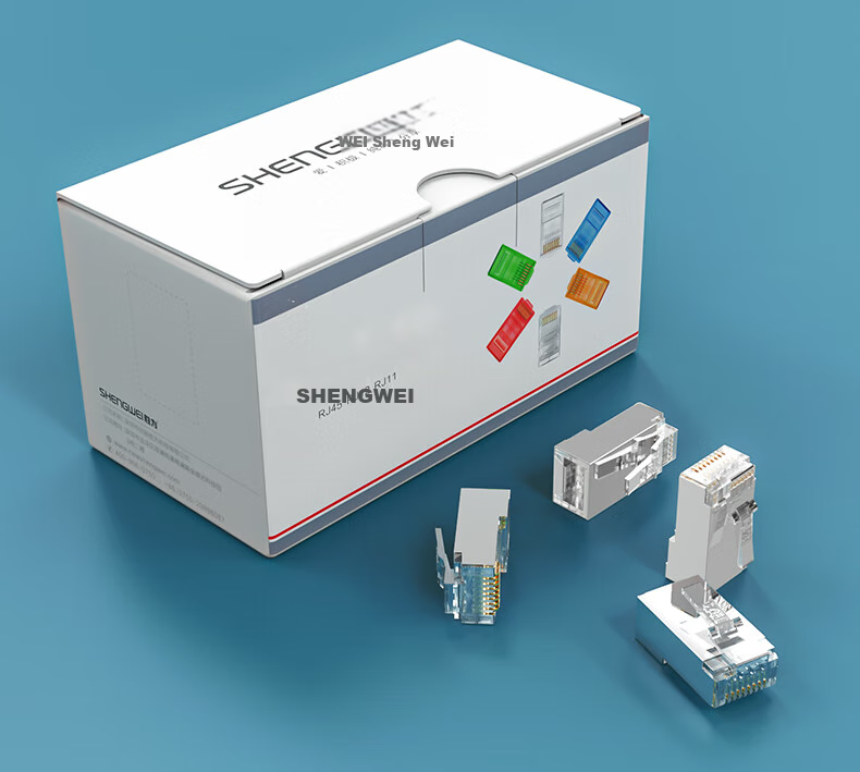 Кабельные коннекторы Shengwei CAT6 Gigabit Ethernet, 50 шт./упак., металлический экранированный RJ45 с позолотой, 8P8C