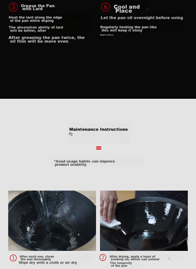 Чугунный вок Wangyuanji, 40 см, с двумя ручками, без покрытия, ручная работа
