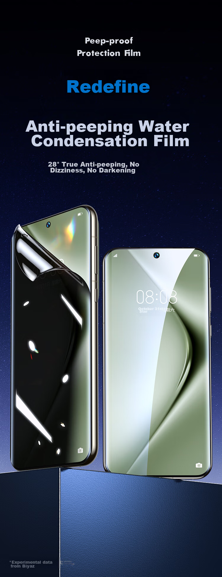 BIAZE Гидрогелевая пленка с защитой от подглядывания 28° для Huawei Pura 80 Pro+/Ultra, P70 Pro+/Ultra, противоударная, антибликовая, защитная пленка для экрана