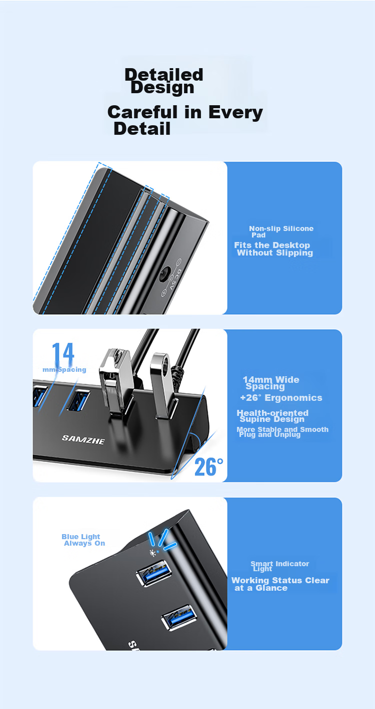 USB-концентратор SAMZHE JXQ-H04, 4 порта USB 3.0, алюминиевый сплав, высокоскоростной