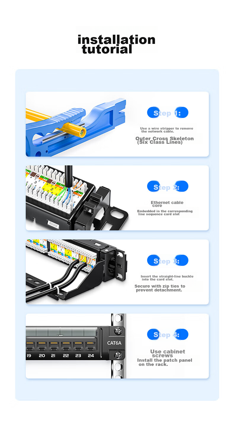 Патч-панель SAMZHE CAT6 Unshielded 24-портовая, 10 Gigabit Ethernet, 20U, монтируемая в стойку
