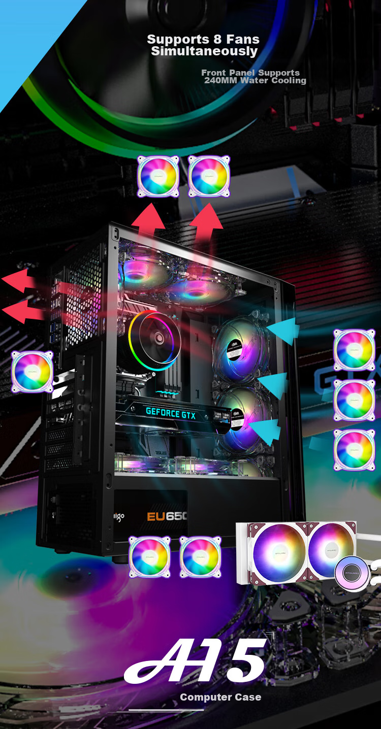Корпус для настольного компьютера Aigo A15, черный, ATX, mATX, Mini-ITX, с окном