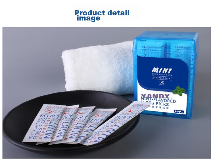 Зубные нити YANDY Mint Floss Picks, индивидуально упакованные, 50 шт. (высокая эластичность, гладкие, с мятным покрытием)