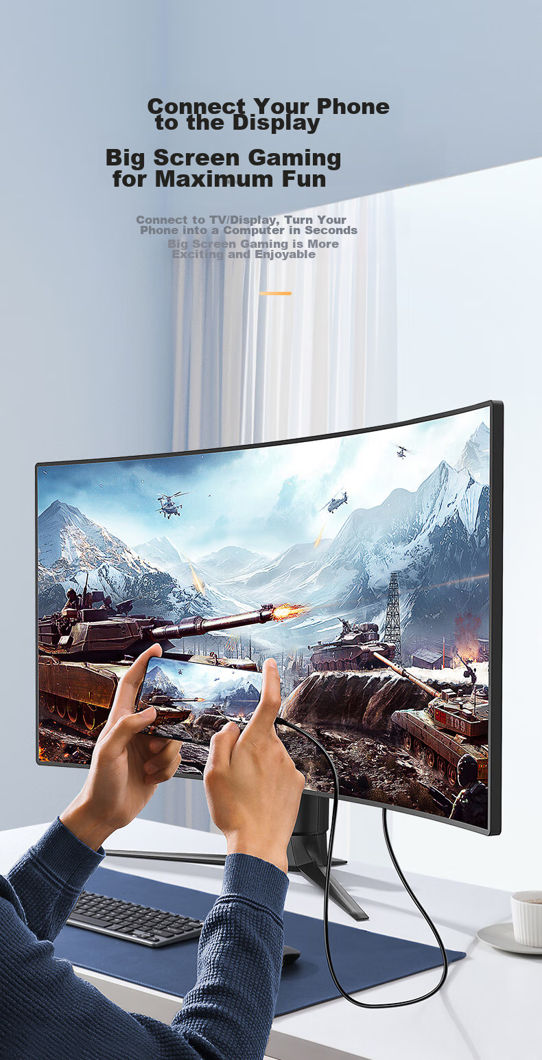 Кабель-адаптер BIAZE Type-C на HDMI, 1.8 м, 4K@60Hz