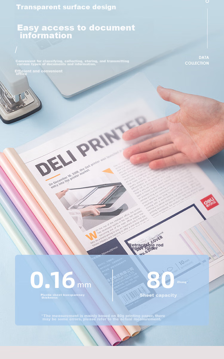 Папка-регистратор Deli 63112, формат А4, 10 шт., макаронные цвета, с прозрачной обложкой и держателем для документов, для студентов и офиса