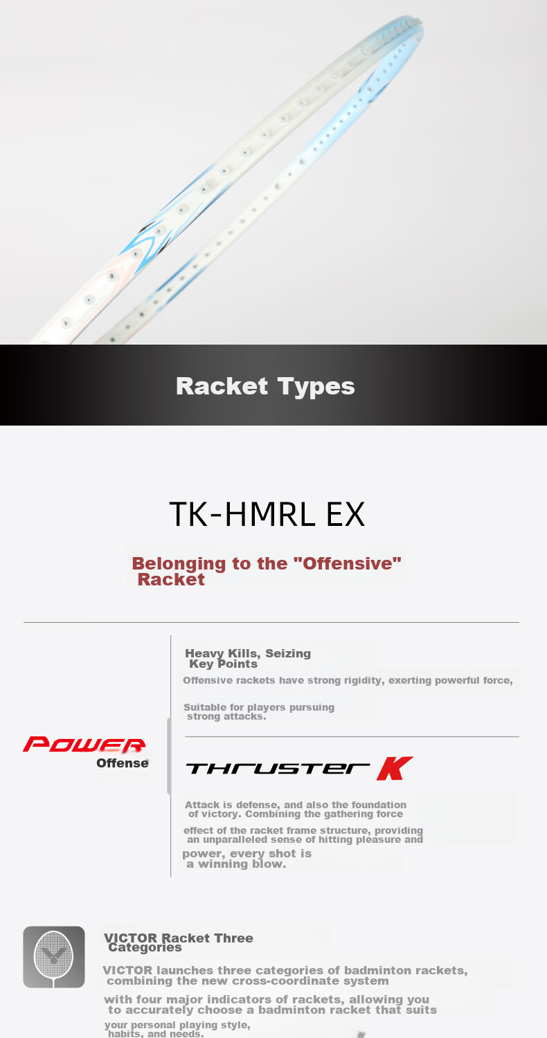 Бадминтонная ракетка VICTOR TK-HMR L EX, полнокарбоновая, легкая, для начинающих, мужская и женская, обновленная модель Little Hammer