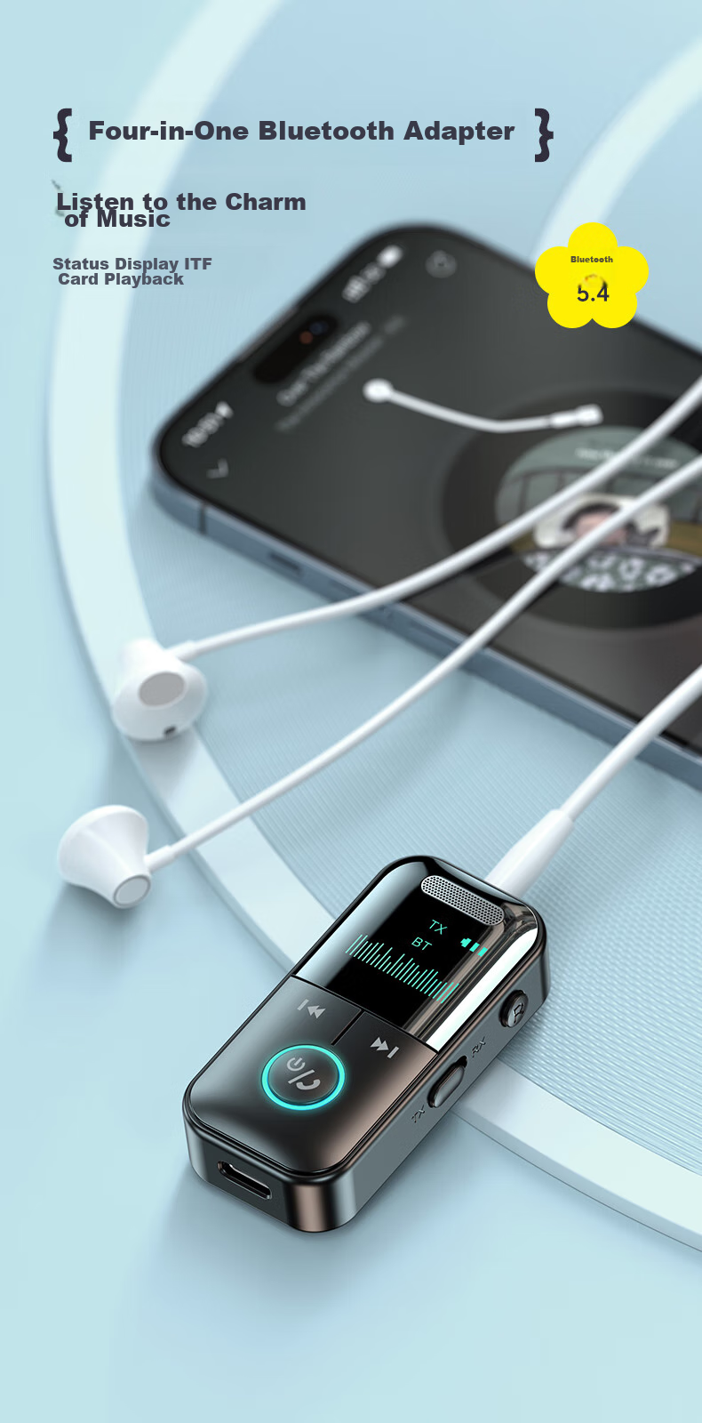BIAZE Bluetooth 5.4 Аудио Приемник-передатчик, Адаптер для Автомобильных Наушников, Динамиков, Усилителей, Компьютеров, Телевизоров, Беспроводное Преобразование AUX с Hands-Free