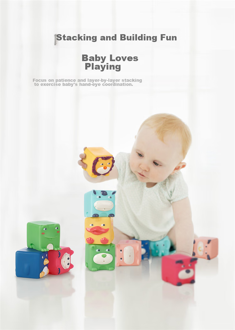 Babycare Мягкие строительные блоки для малышей, развивающие игрушки для детей от 0 до 1 года, мягкие кубики "Лесная сказка", 6 шт.