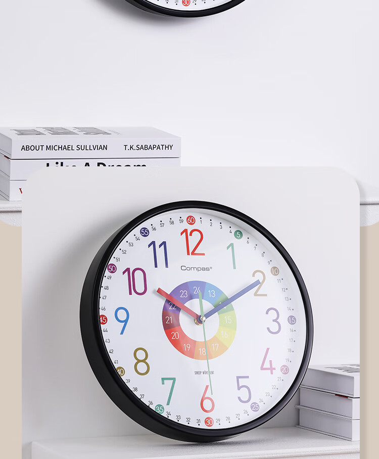 Настенные часы Compas Living Room Wall Clock, кварцевые, для раннего обучения детей, 7866 белые 30см
