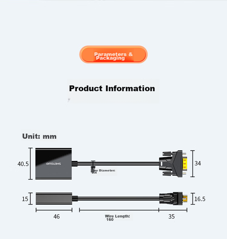 Shengwei VGA - HDMI адаптер с аудио и питанием, 1080P, черный, AVH1025G