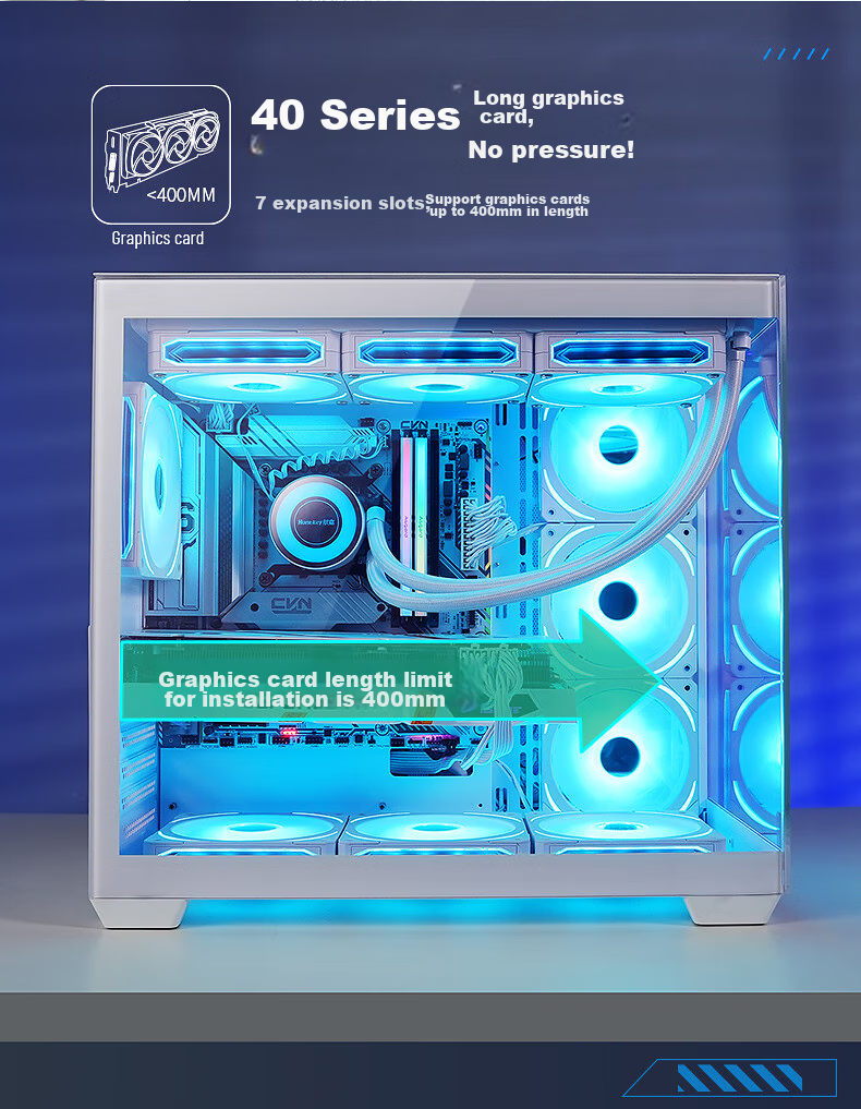 Корпус Huntkey S980 White Panoramic Edition Seaside View, ATX, mATX, Mini-ITX, белый, стекло, 160 мм, 400 мм