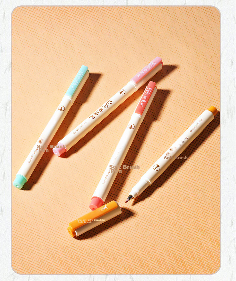 Набор маркеров для рисования Dianshi Soft Drawing Pen, набор из 6 цветов "Древний город - Лоян", мягкий наконечник-кисть, для каллиграфии и скетчинга
