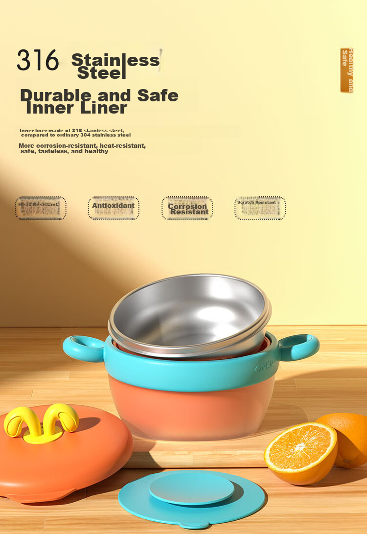 Детская тарелка COOKSS с контролем температуры и изоляцией, 316 нержавеющая сталь, оранжевая