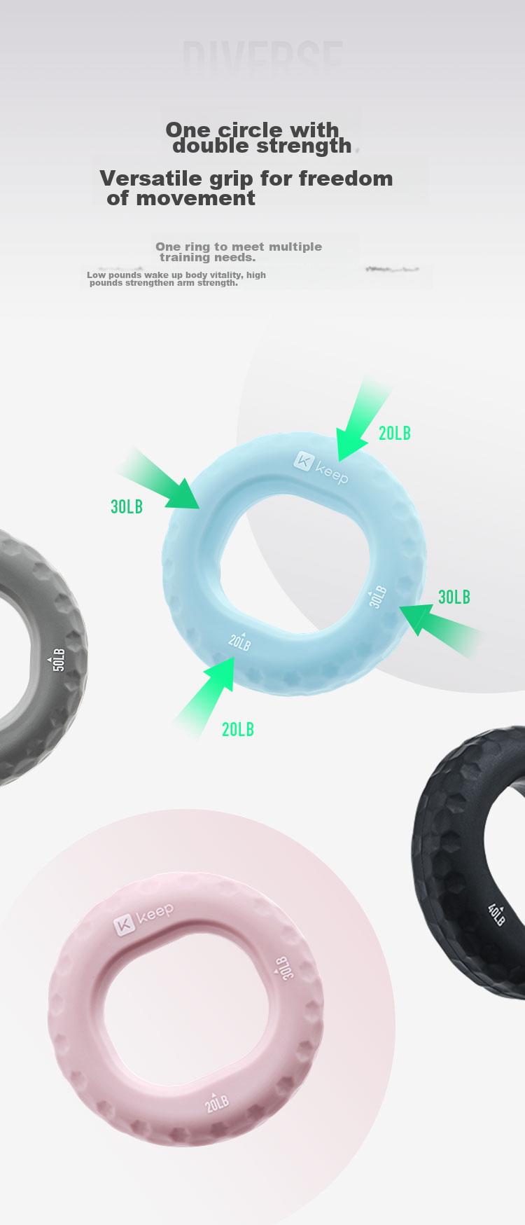 Эспандер для кисти Keep Silicone Grip Ring, 40-50 Lbs, серый