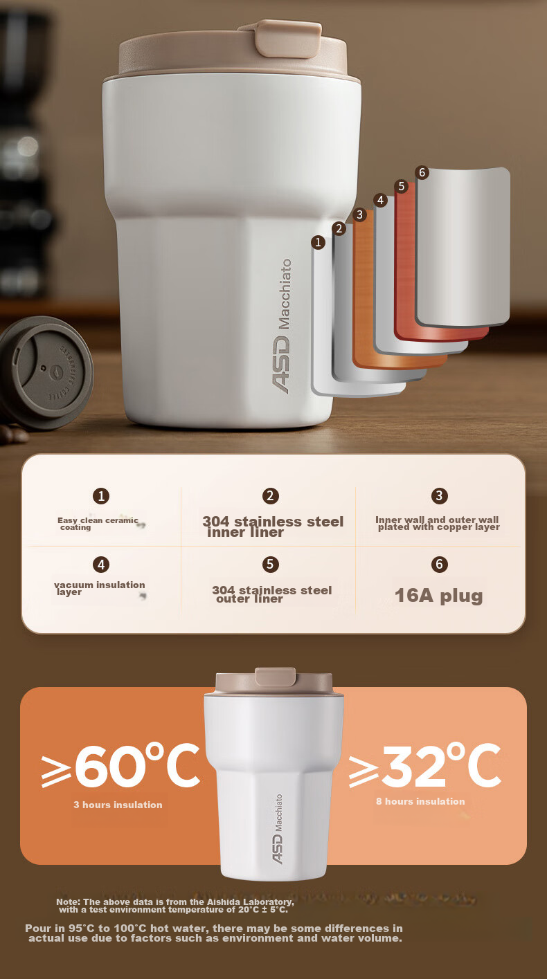 Термокружка ASD Insulated Mug, керамическая, портативная, двойного назначения, RWS35B6WG-IV, 350 мл, цвет "лунно-белый"