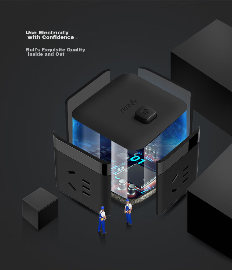 Удлинитель BULL GNV-M103W, кубический, 3 розетки, с беспроводным мастер-выключателем, черный