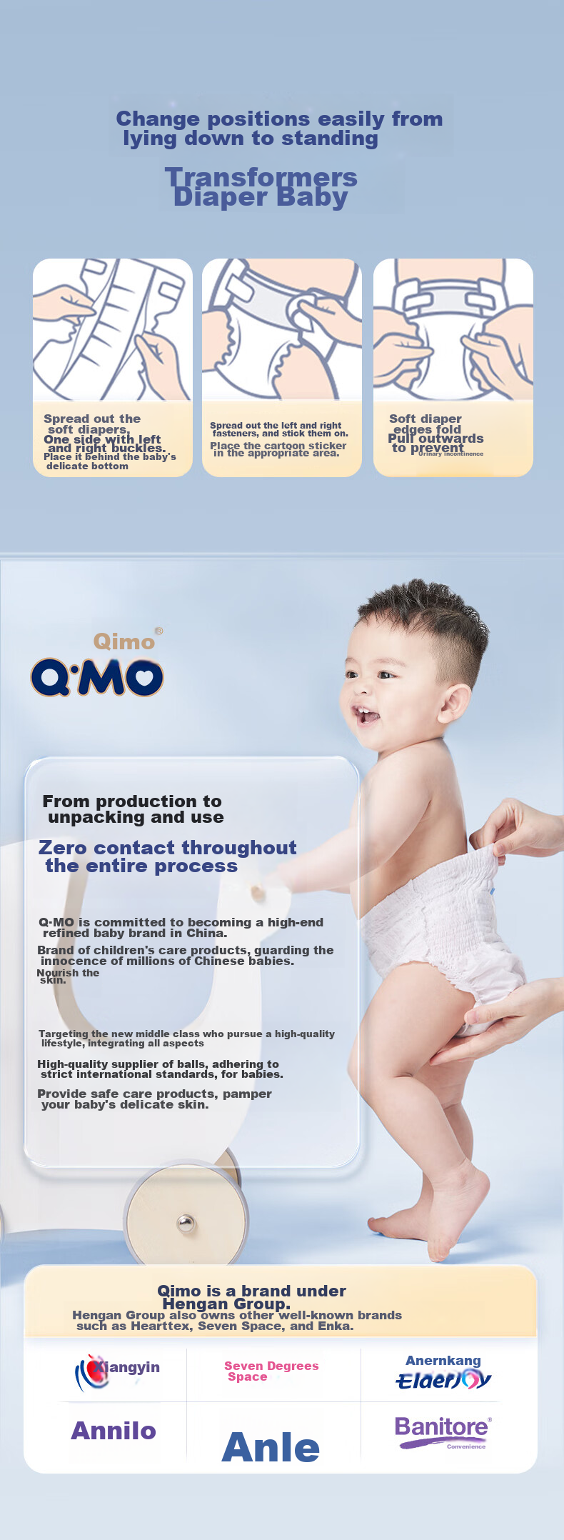 Подгузники Q-MO Soft Diapers, L, 72 шт. (9-14 кг), тонкие и дышащие, для малышей