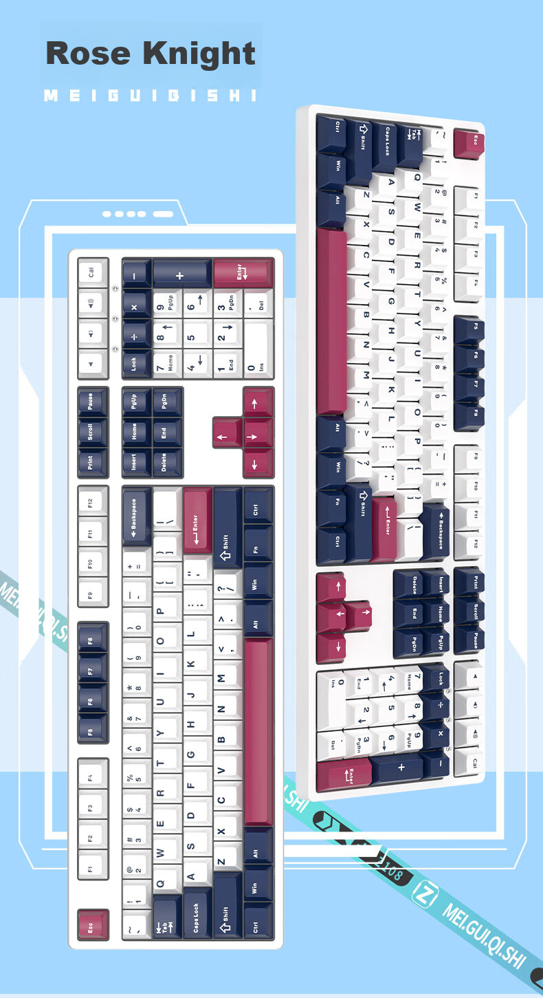 Механическая клавиатура ikbc Z108 Rose Knight, проводная, 108 клавиш, для офиса и игр, с красными переключателями