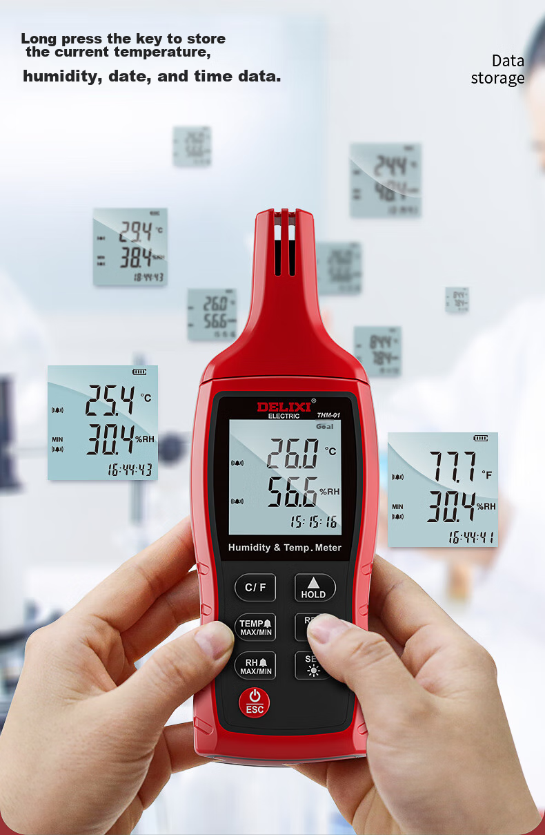Цифровой термогигрометр DELIXI ELECTRIC THM01, портативный, промышленный, с ЖК-дисплеем