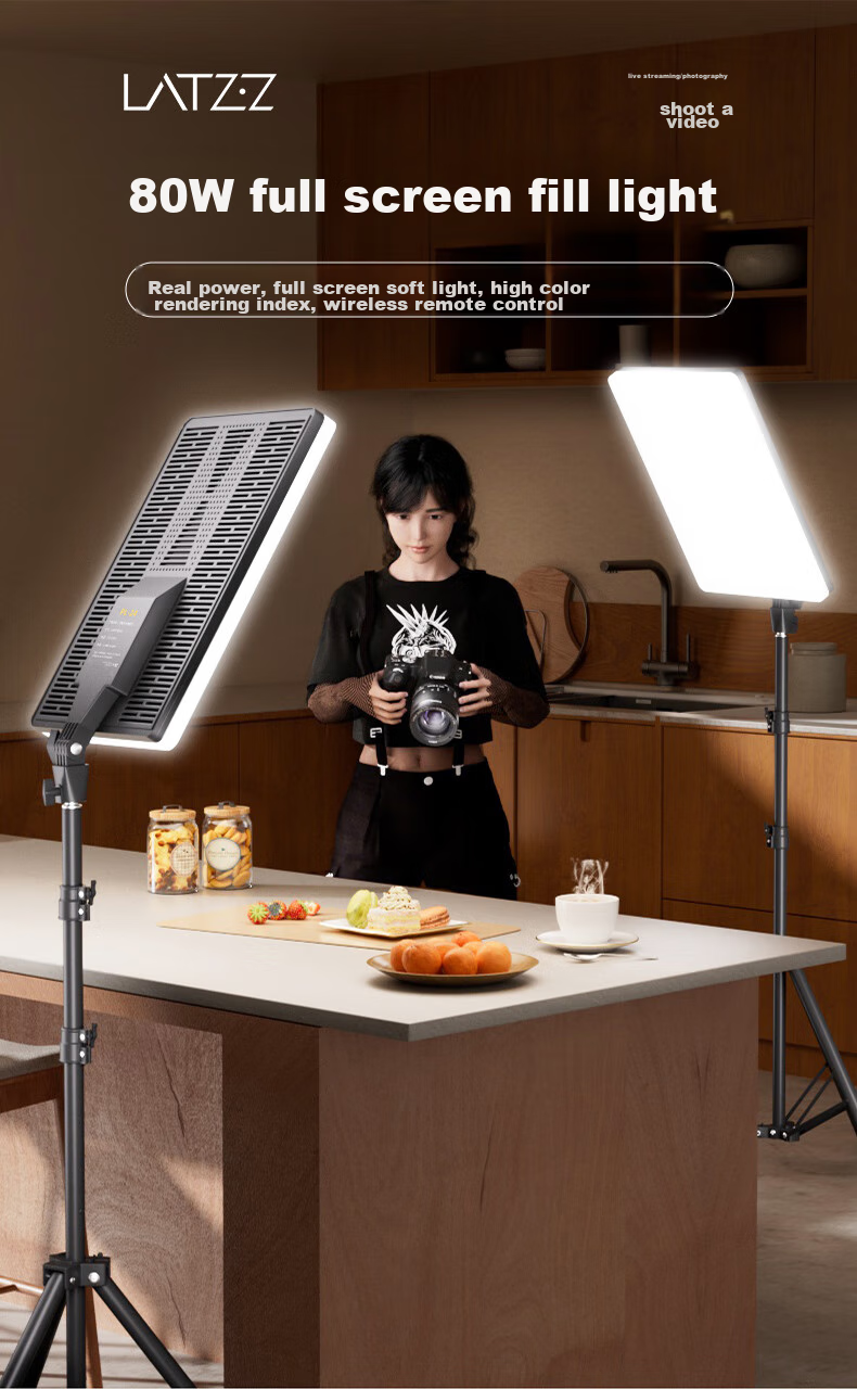 Светодиодный заполняющий свет LATZZ 80W для прямой трансляции, плоский фотостудийный свет, профессиональный студийный настольный светодиодный софтбокс для еды и видео, 24 дюйма