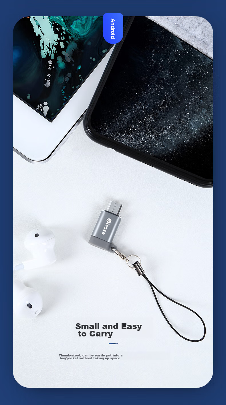 Переходник BIAZE Type-C на Micro USB OTG, конвертер данных USB-C для Android