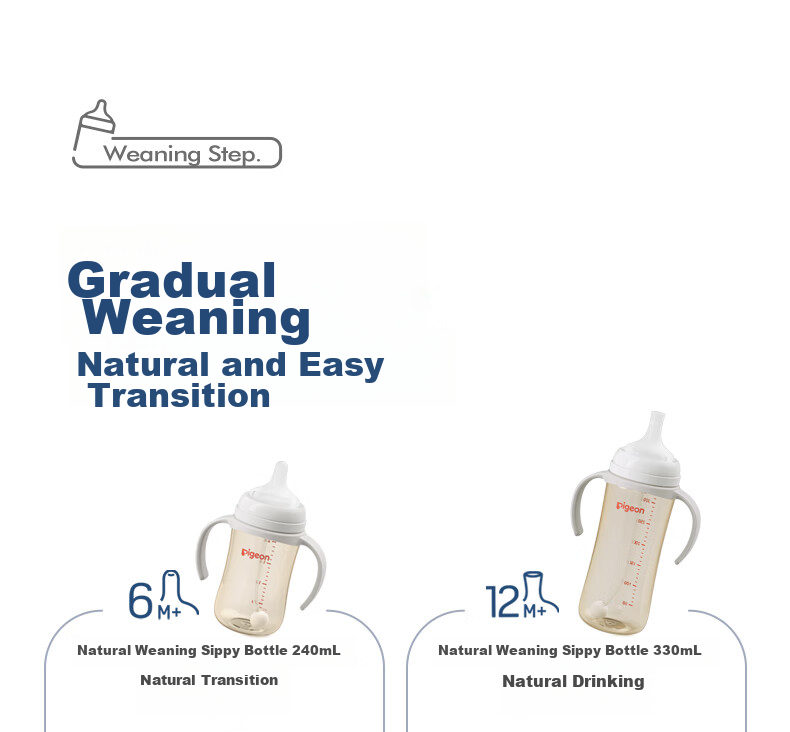 Бутылочка Pigeon Natural Weaning PPSU с шариком-непроливайкой и двойными ручками, 330 мл, от 12 месяцев