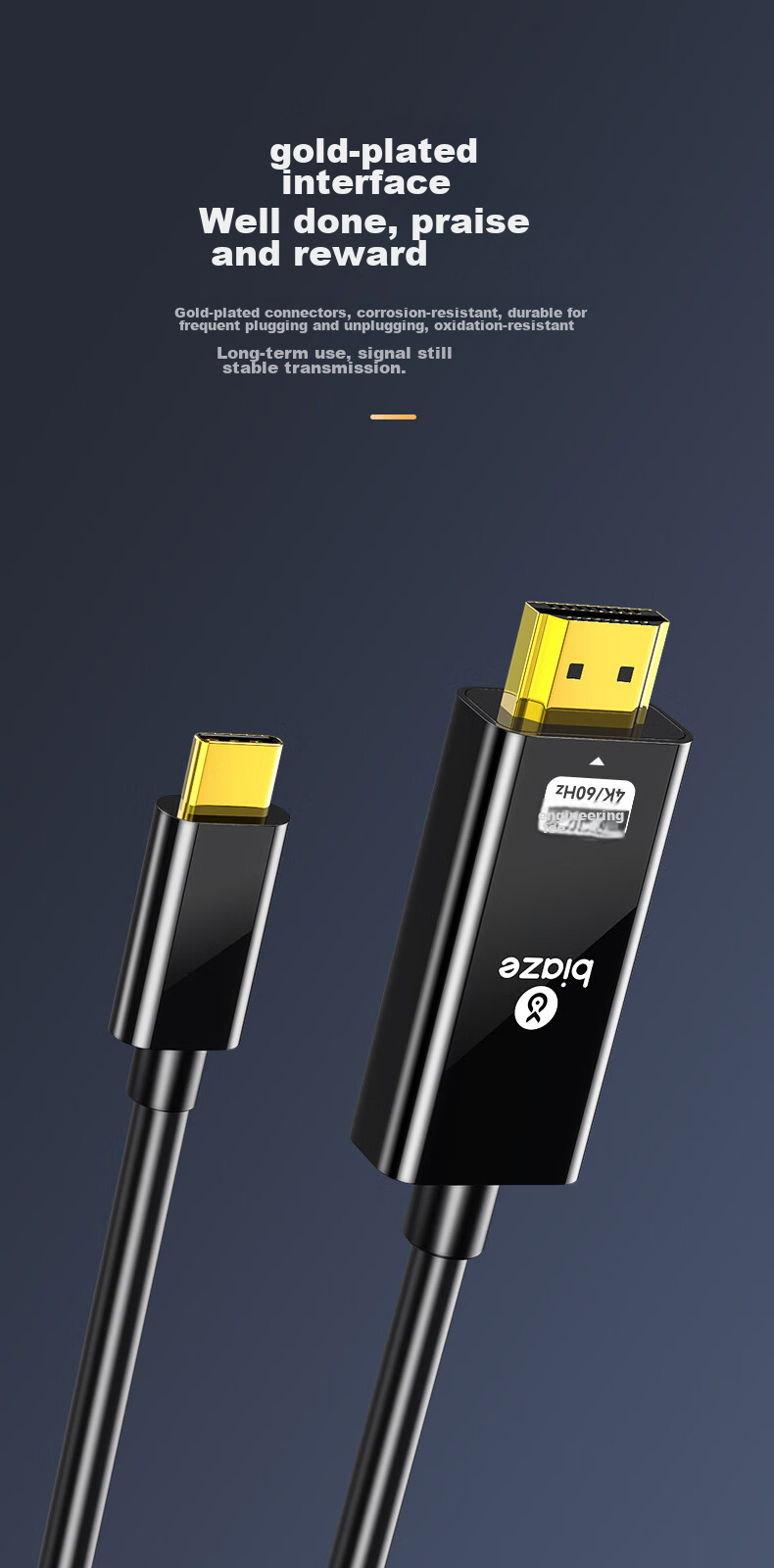 Кабель-адаптер BIAZE Type-C на HDMI, 1.8 м, 4K@60Hz