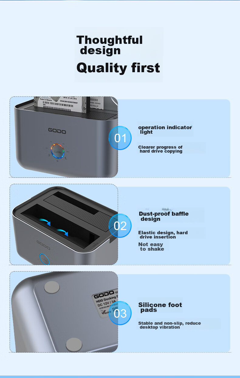 Внешний корпус GODO для жесткого диска 3.5" SATA, USB 3.0, с функцией копирования без ПК