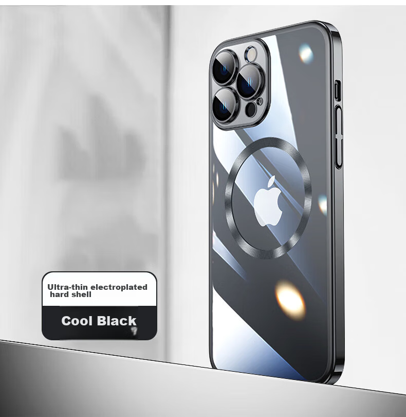 Чехол Kelleia для iPhone 15 Plus/Max, прозрачный, с защитой камеры, противоударный, с MagSafe, черный