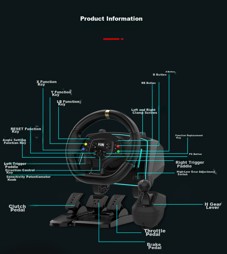 Игровой руль KETENG G30 с углом поворота 1080°, симуляция гонок с обратной связью, совместим с ПК/PS4/Xbox/Android/Switch