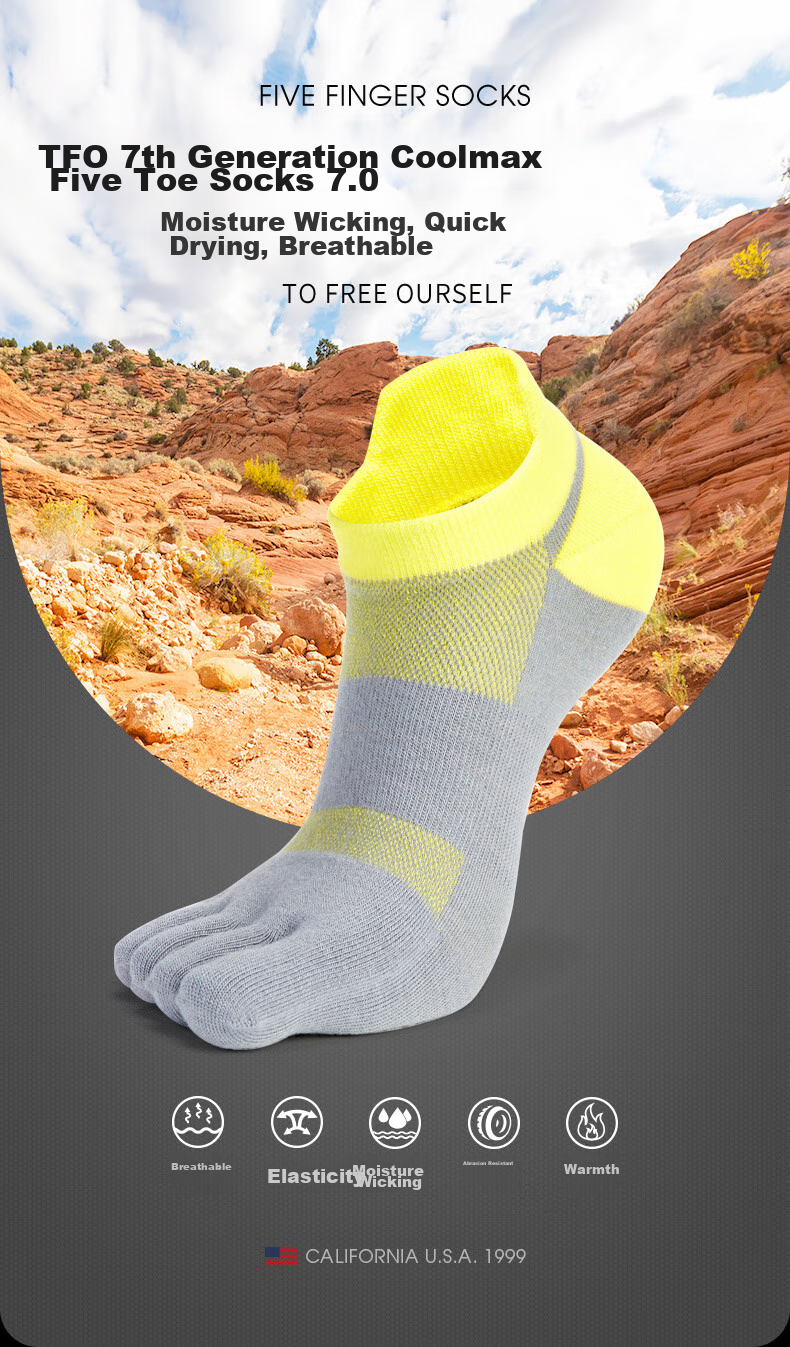 Носки TFO Competition-Grade Quick-Dry Five-Toe Socks, мужские, серые, размер M